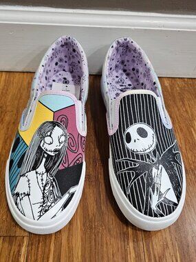 New Nightmare Before Christmas Jack Sally Holographic Slip On Shoes Womens 8